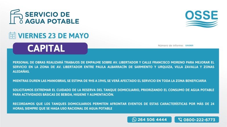 Se mejora el servicio de agua potable en importante zona de Capital ...