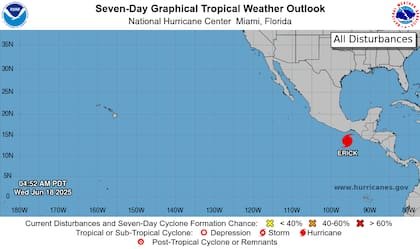 La tormenta tropical Erick se convirtió en huracán durante las primeras horas del miércoles 18 de junio